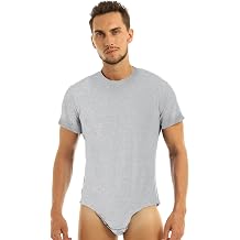 Choomomo Mens Cotton Short Sleeve Undershirt Button Crotch Thongs Leotard Bodysuit Jumpsuit