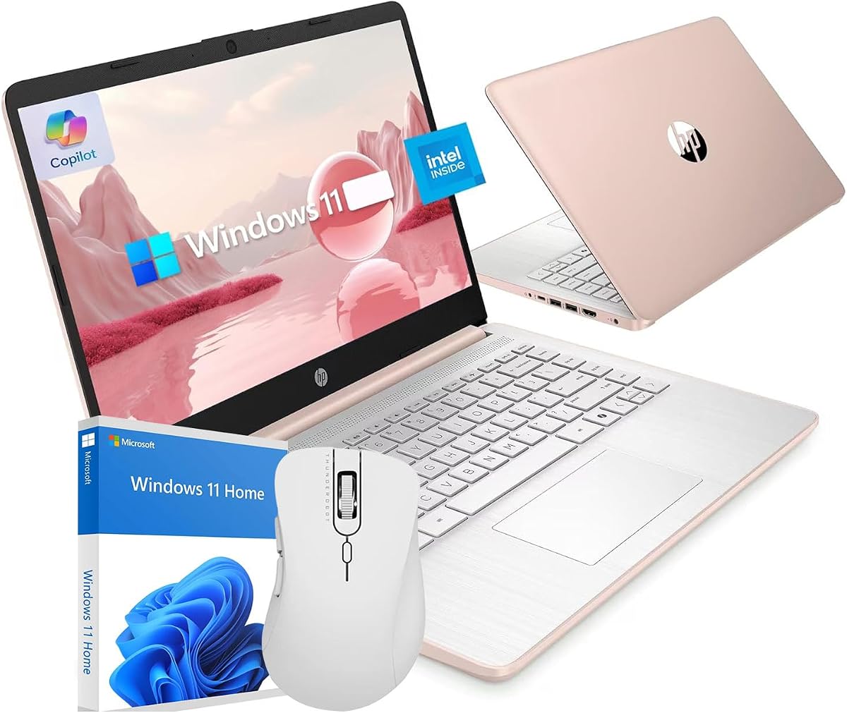 Ultrabook 14 Laptop Business Study & Home 2026, MS Office para la Web + Windows 11 Home, CPU Intel de cuatro núcleos, SSD de 128 GB, WiFi 6, oro rosa