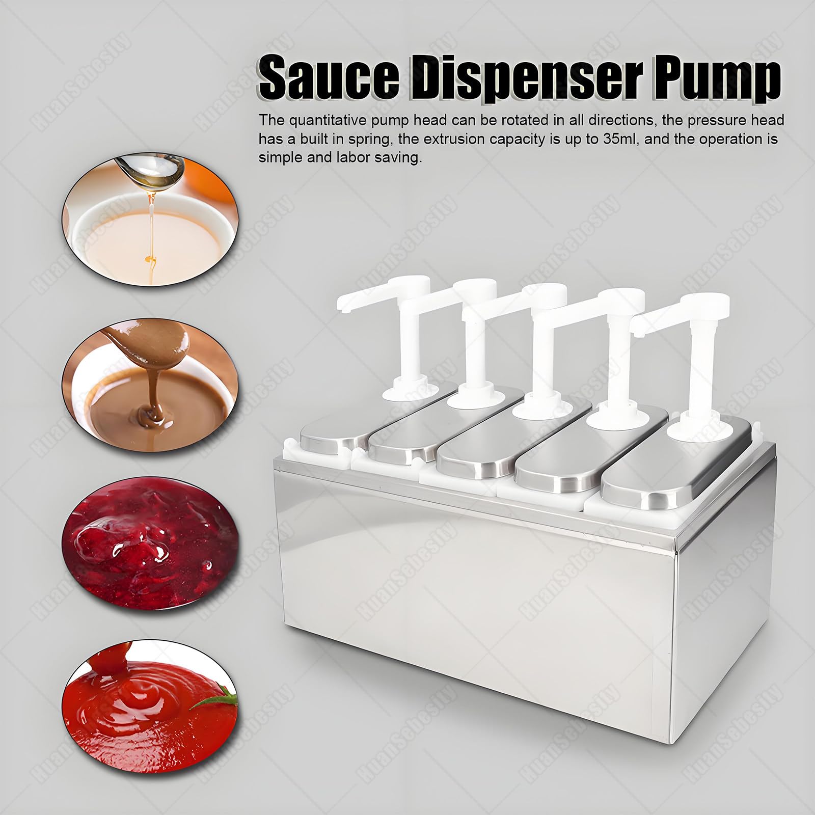 Dispenser per salse in plastica e acciaio inossidabile per condimenti, dispenser per salse da cucina, erogatore a pompa per sciroppo, ogni bottiglia a pompa per salsa è da 2 l (5 bottiglie) 5 pompe2L