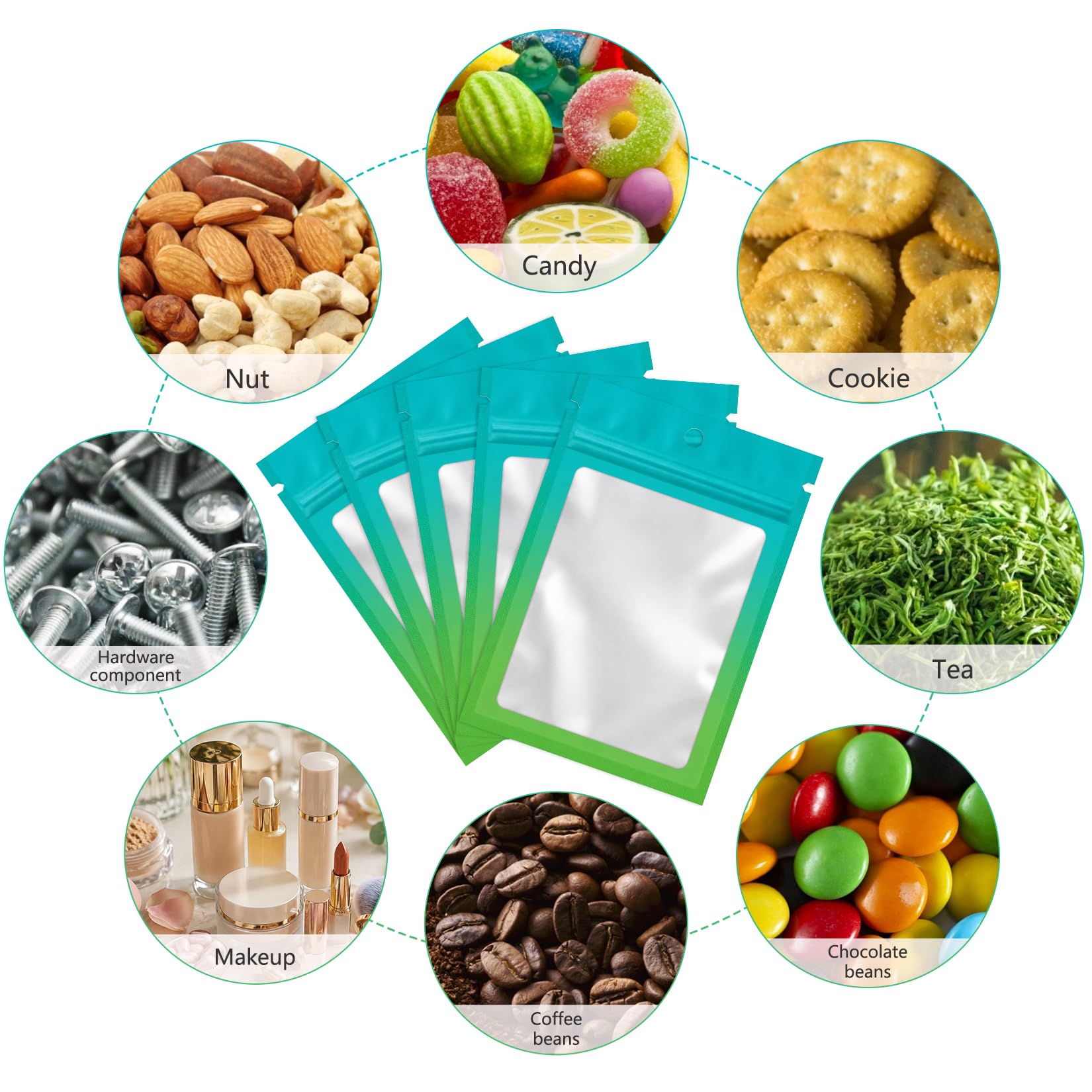 100 sacchetti richiudibili a prova di odore per la conservazione degli alimenti, graziosi sacchetti in Mylar con finestra trasparente, sacchetti in lamina di alluminio con chiusura lampo (10 x 15 cm)