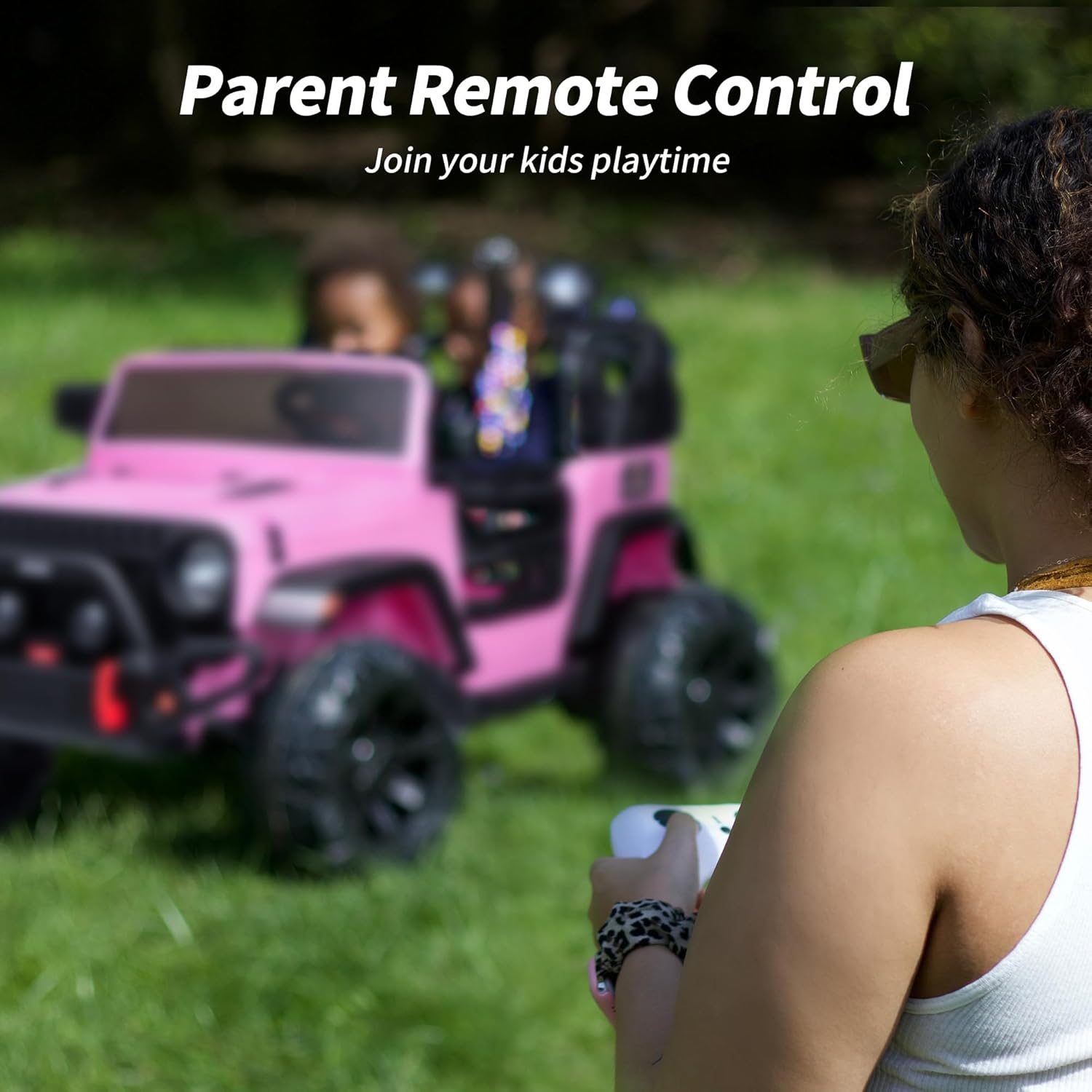 Hikiddo 2 Seater Ride on Car Truck, 12V Kids Electric Ride on Toy for Big Kids Age 3-8 w/Remote Control- Light Pink