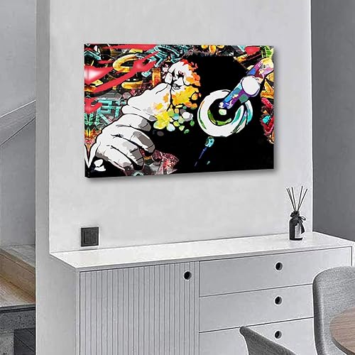 Miniatura 11 de Póster de graffiti musical de mono con auriculares y graffiti, pintura decorativa, lienzo, arte de pared, impresiones para sala de estar, decoración