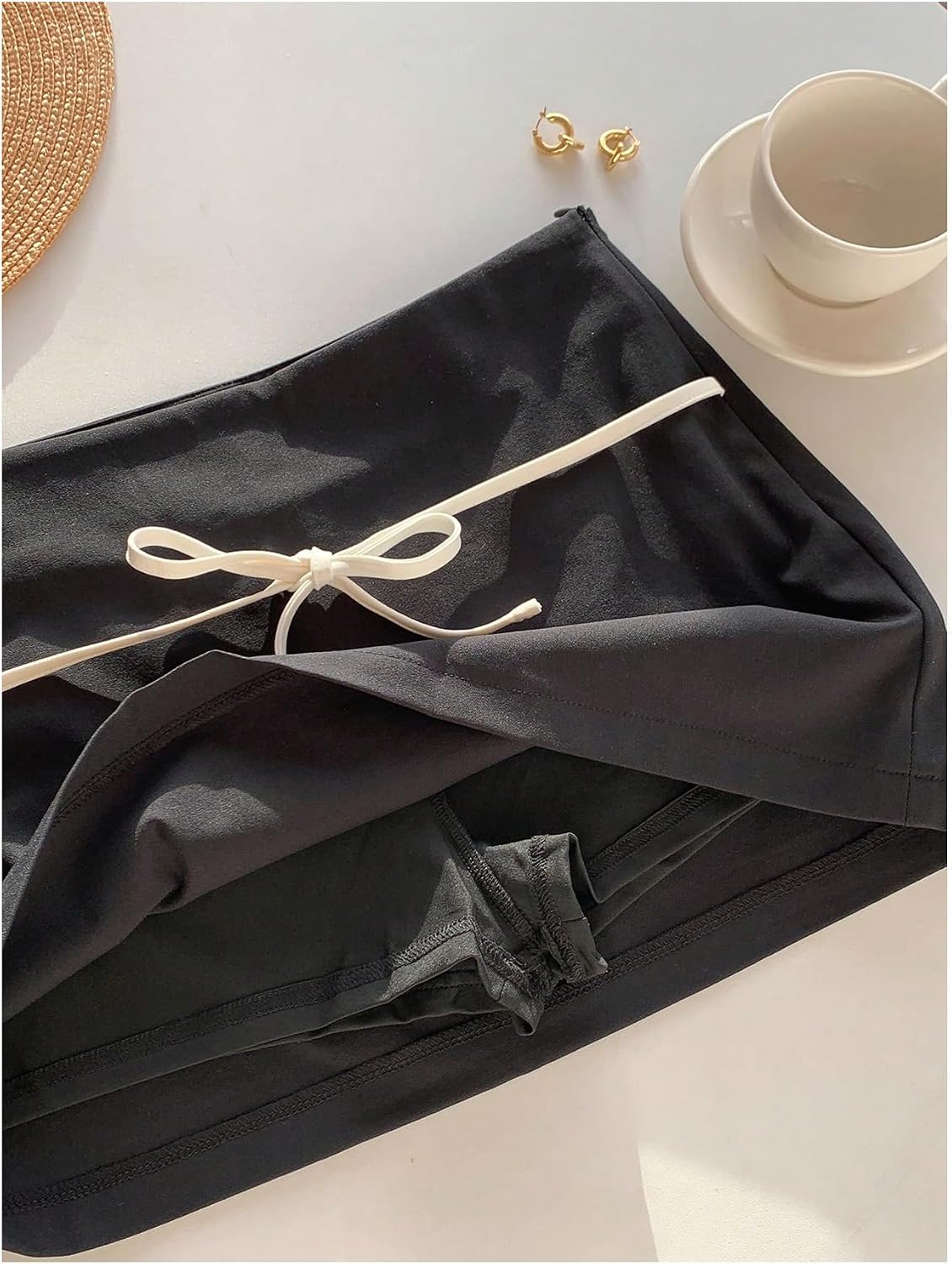 SOLY HUX Women's Bow Tie Front Mini Skirt Y2k Low Rise Bodycon Going Out Summer Skirts with Shorts Underneath