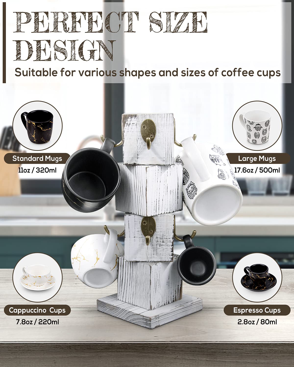Timber Mug Rack Snapklik.com : PUERSI Coffee Mug Holder For Counter, Rustic Solid Wood ...