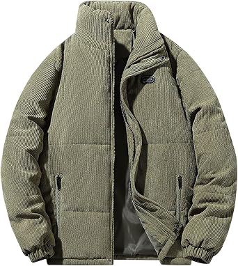 Corduroy Jacket Mens Winter Coats Stand Collar Long Sleeve Zip Up Parkas Bomber Jackets Warm Thicken Puffer Jackets