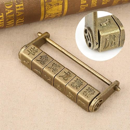 Miniatura 5 de Candado de combinación, bloqueo de código, cerradura de contraseña antigua, vintage, exquisitos personajes chinos, candado del zodiaco para
