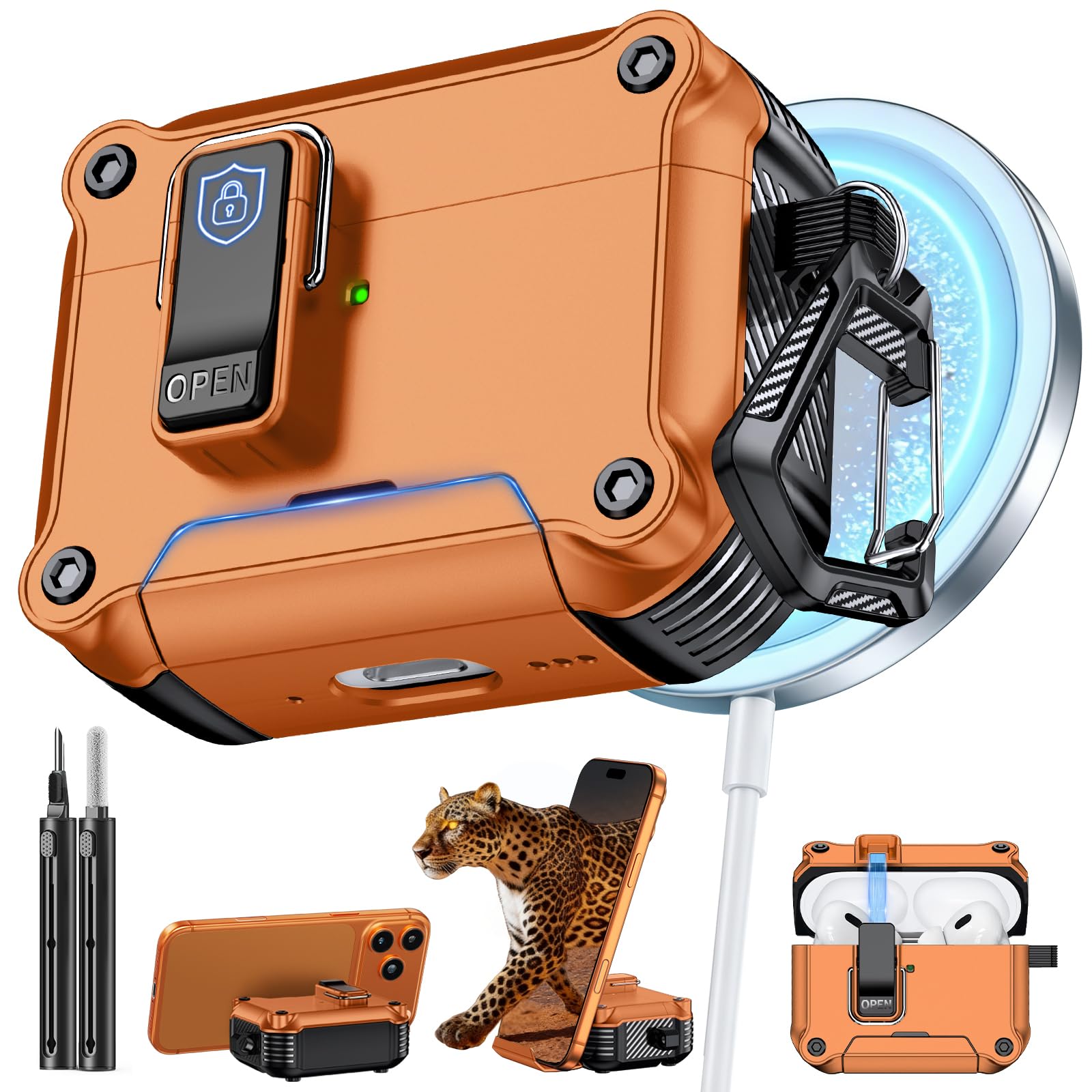Inesore for AirPods AirPods Pro 1st/2nd Case with Secure Lock (Orange)