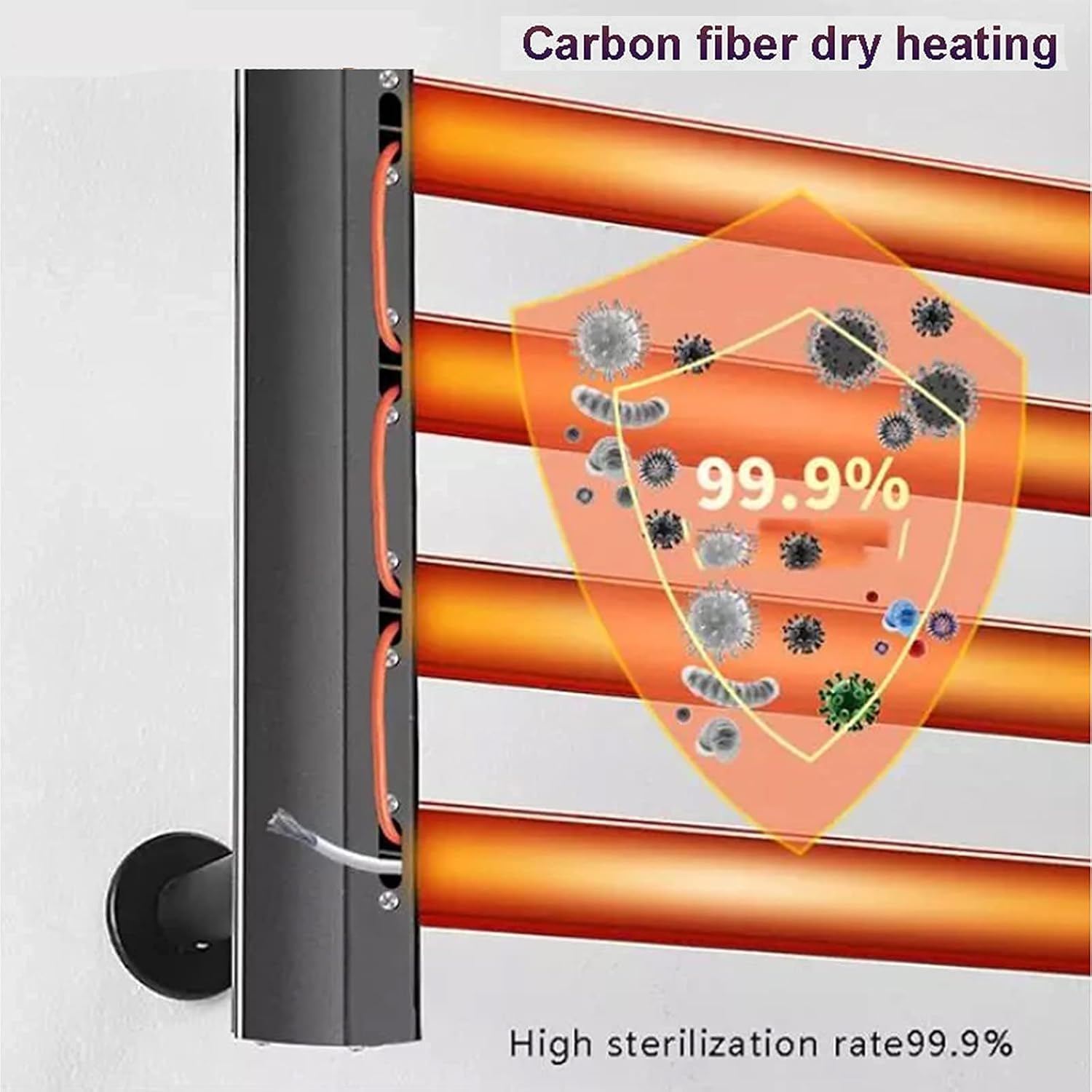 Towel Warmer, Carbon Fiber Heating Wall Mounted Heated Towel Rack, 8 Bars Aluminum Alloy Electric Drying Rack 80W Home Bathroom,Gold,Plug in (Black Hardwired)