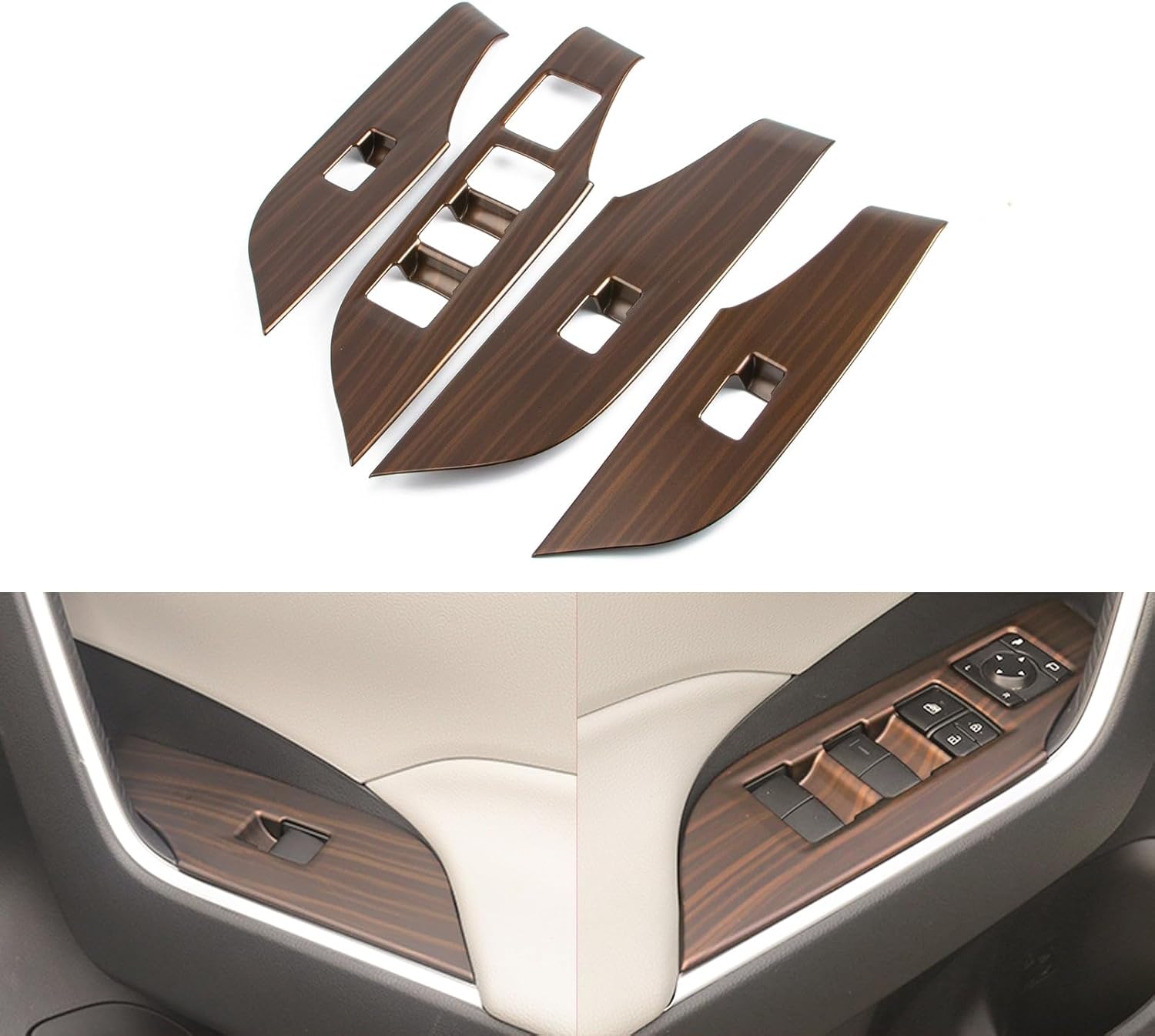 x xotic tech Inner Window Lift Door Lock Switch Control Panel Cover Trim, Wood Grain, Compatible with Toyota RAV4 2019 2020 2021 2022 2023 2024 2025