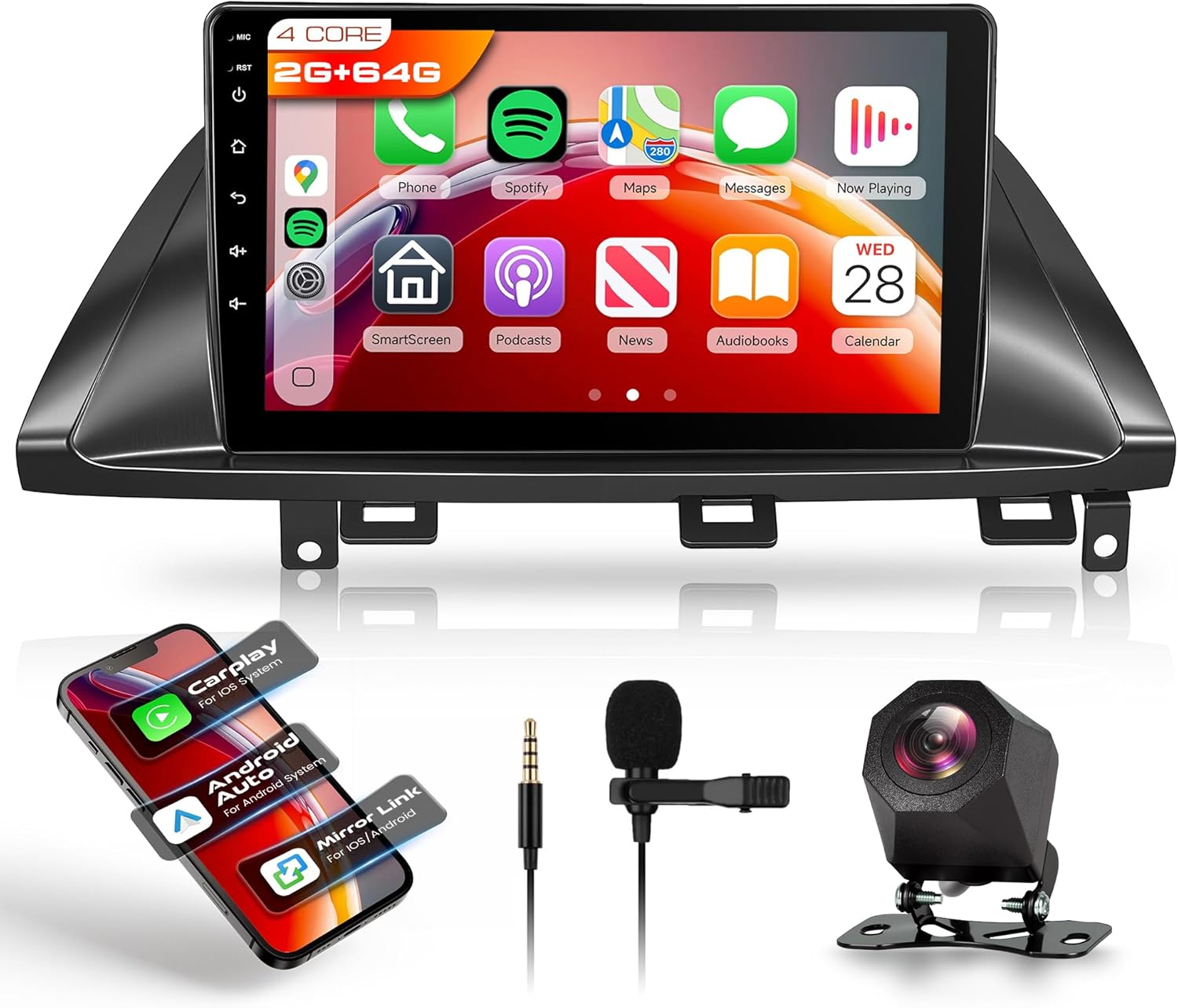 Android Car Radio for Honda Odyssey 2005-2010 with Wireless CarPlay Android Auto, 4 Core 64G 10” Touchscreen Car Stereo Mirror Link GPS WiFi Bluetooth FM RDS EQ SWC Backup Camera