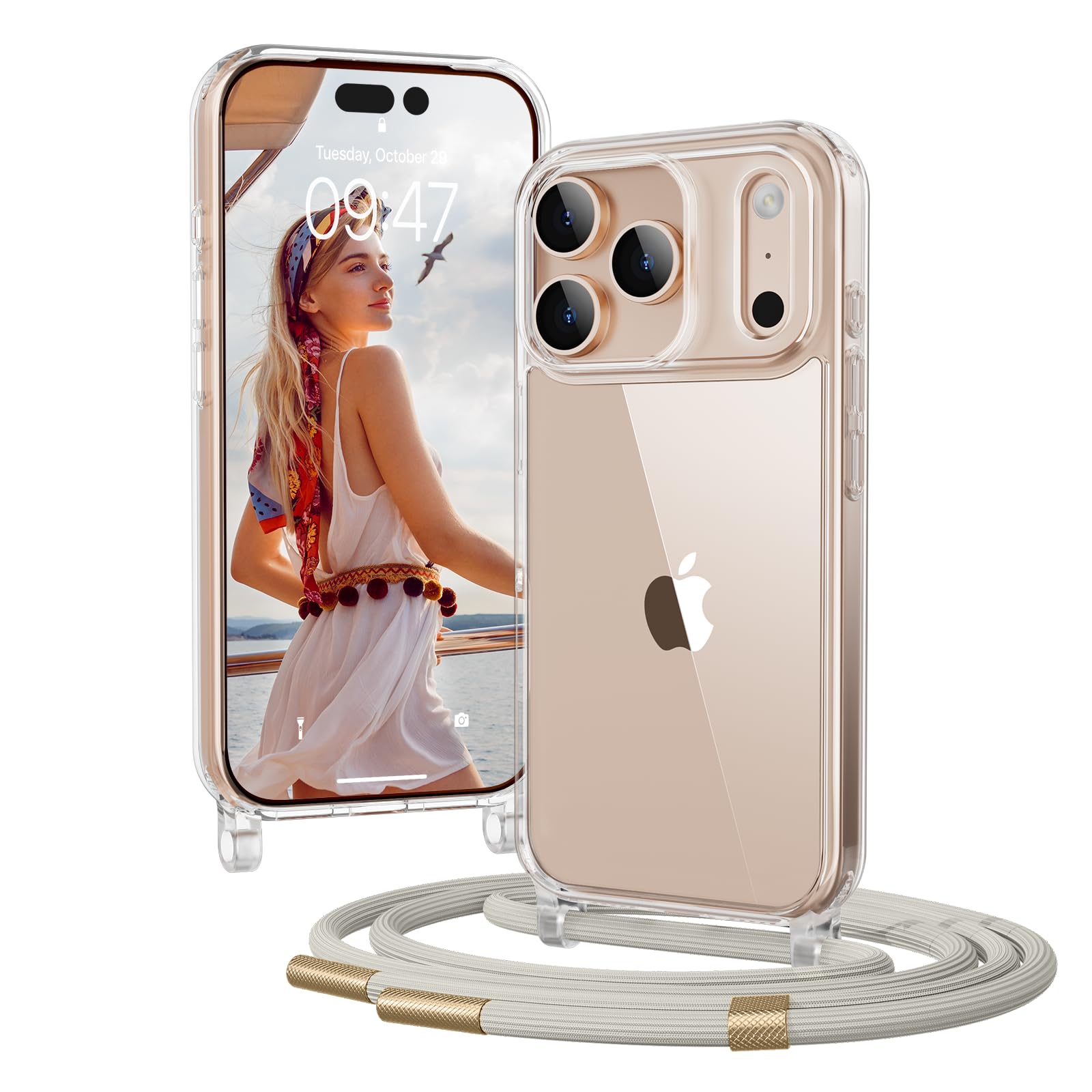 OLEPHY Handykette für iPhone Hülle mit Band, Necklace Handyhülle, Transparente Schutzhülle zum Umhängen [Verstellbarem und Demontage Umhängeband],