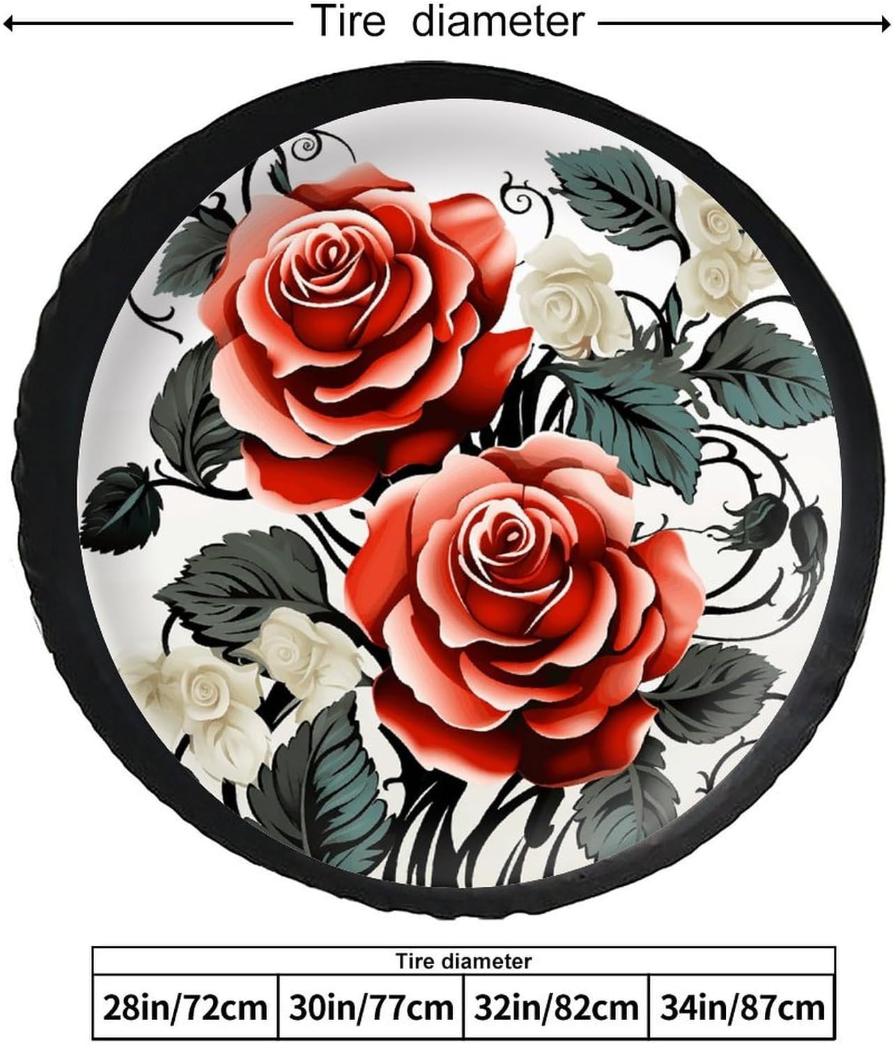 28"-34" Thickening Spare Tire Cover Floral Rose Ivy with Leaves Spring Waterproof Leather Tire Wheel Cover for Trailer Jeep RV SUV