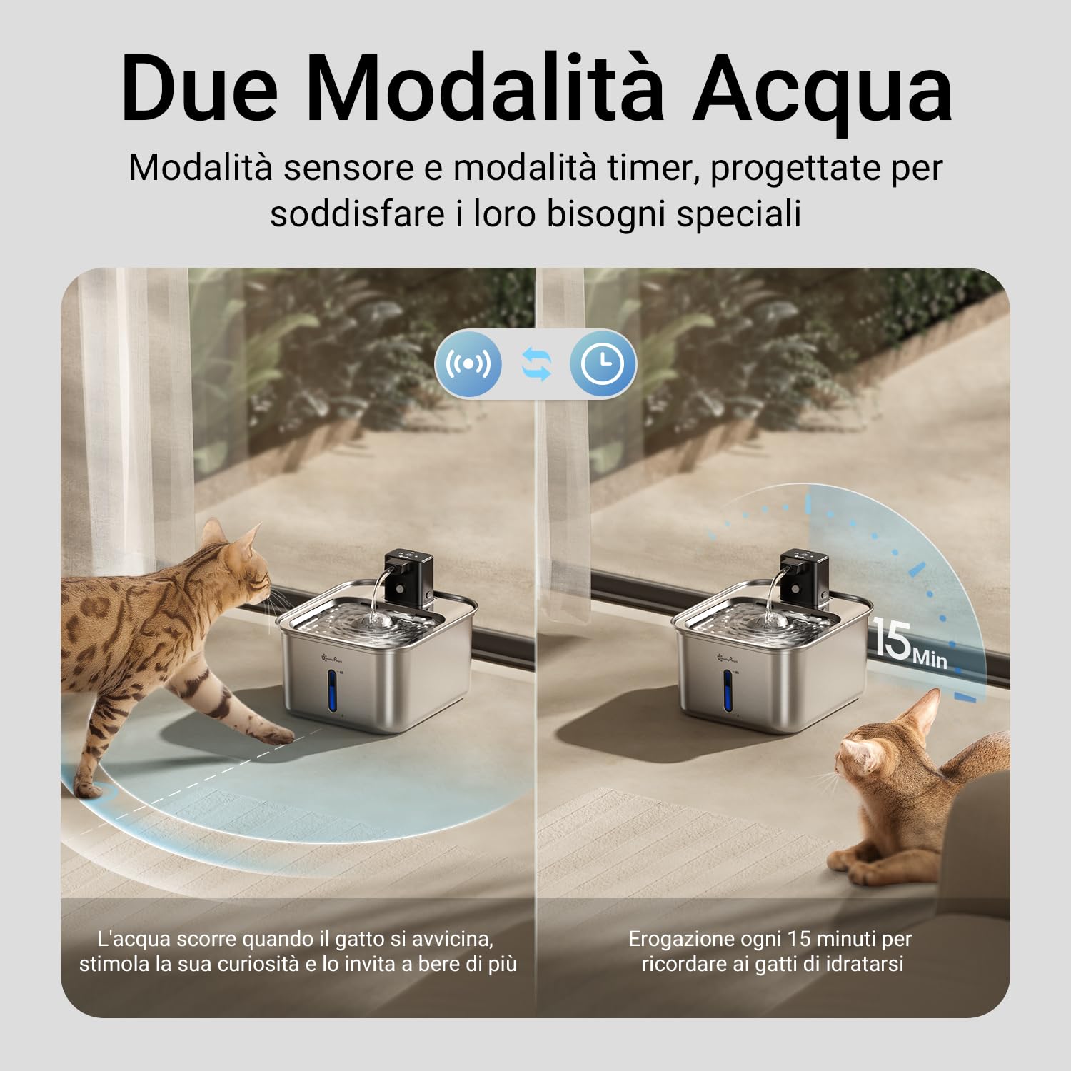 DownyPaws Fontanella per Gatti in Acciaio Senza Fili a Batteria, Fontana Gatto con Sensore di Movimento, 3L Fontanella Acqua Gatto e Lavabile in Lavastoviglie, Nero
