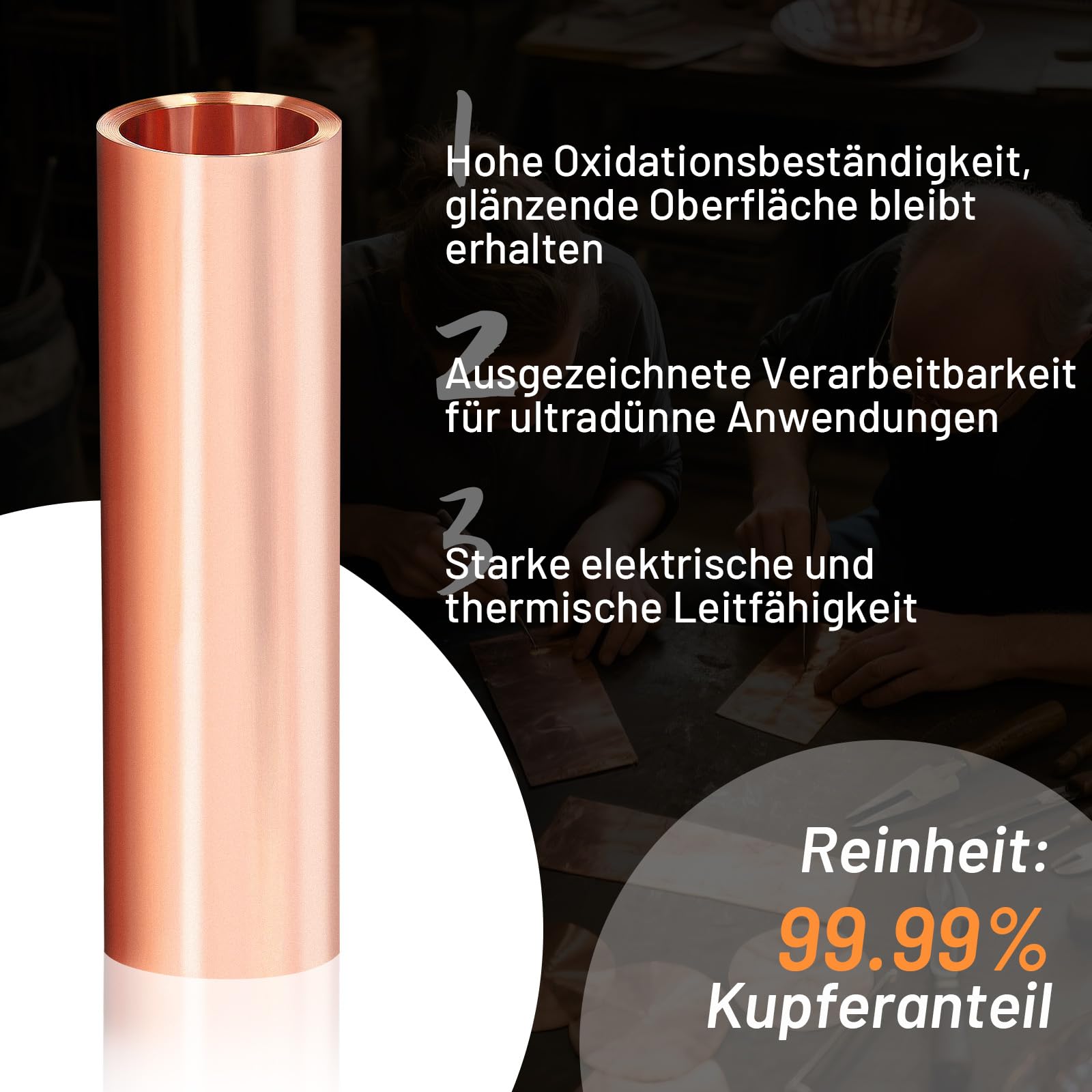 Chudeng 99,99% reine Kupferfolie für Kunsthandwerk, 0,05MM x 0,1M x 2M biegsame weiche Kupferfolie, dünne Kupferfolie versiegeltes Paket