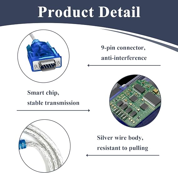 USB to Serial Adapter, USB to RS232 Adapter, DB9 Male Serial Cable, 9 Pin Port Converter for PC, Mac, Linux, Windows 11/10/8/7, RS232 Devices Barcode Scanners Modems GPS, Plug and Play, 0.8M