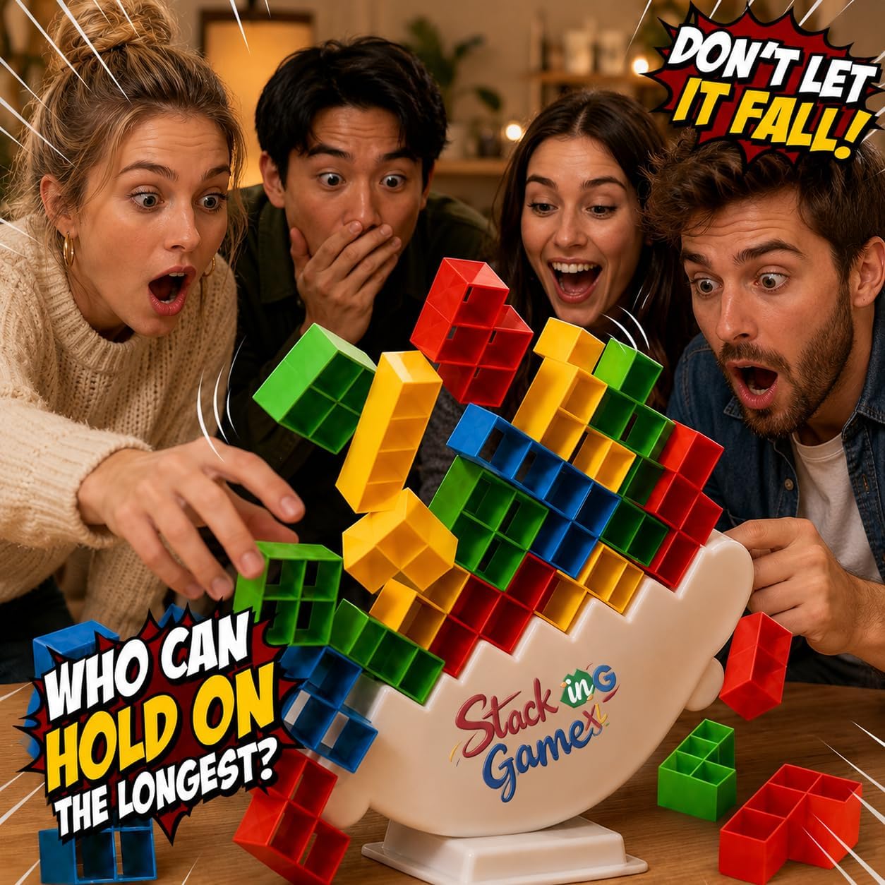 Giant Tower Stack Game, XL Tumble Block Yard Games, Balance Challange Toy | 48PCS, 2+ Players Strategy Stacking Indoor Outdoor Lawn Board Games for Kids 4-12, Teens, Fun Adults Party and Family Night