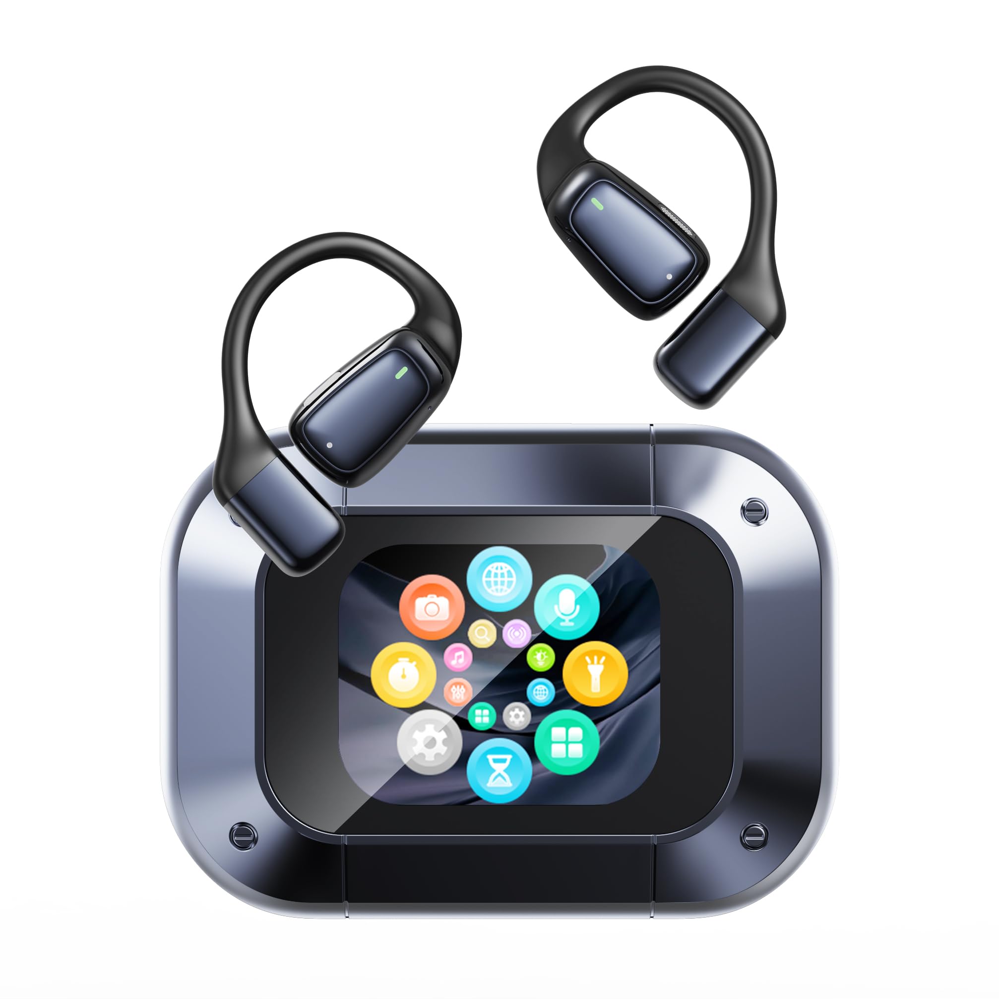 NE25 Traducteur Vocal Instantané Écran Tactile LCD | Écouteurs Bluetooth Sans Fil Open-Ear, 165 Langues, 7 Modes, Idéal pour Voyage, Affaires et Apprentissage (Noir)