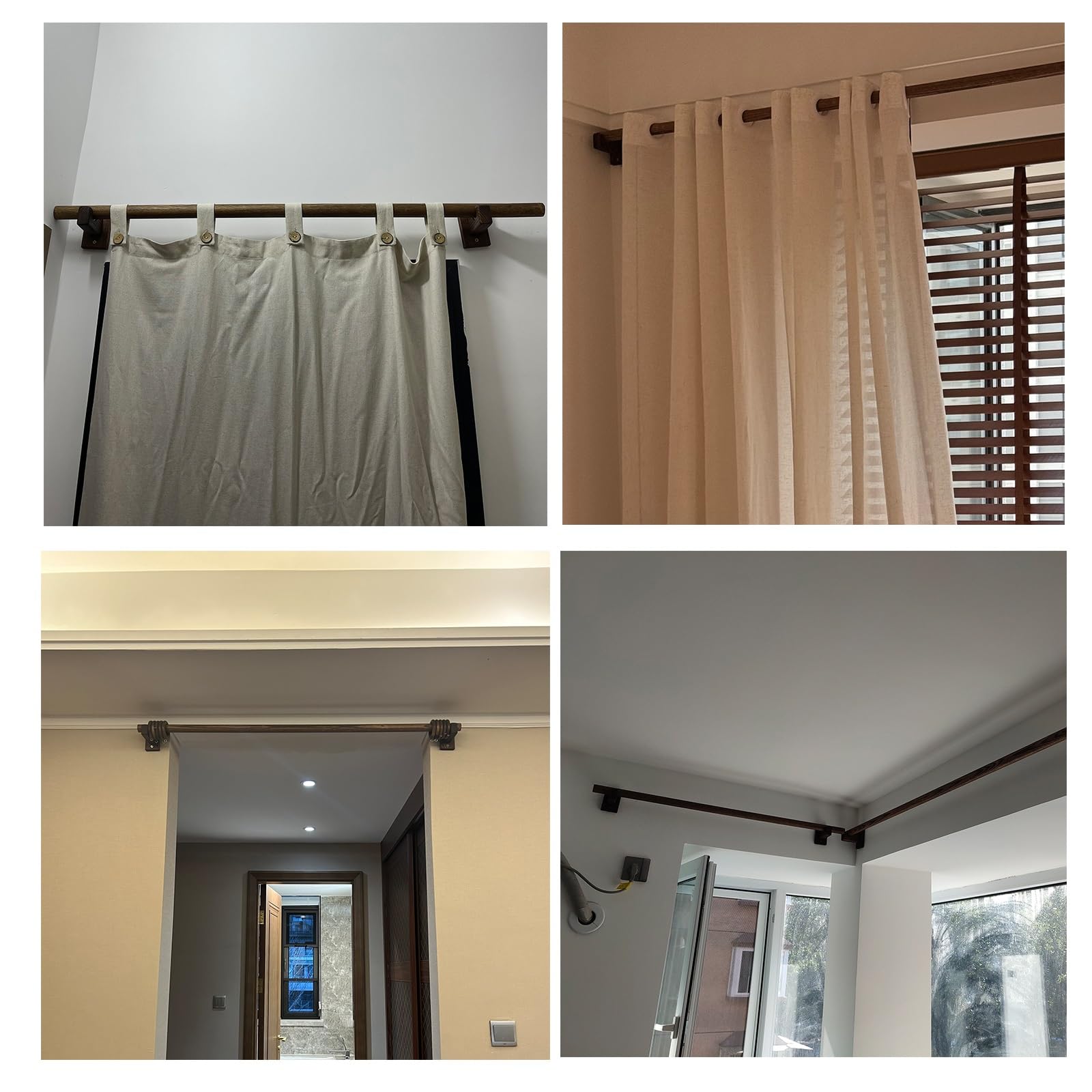 Support de tringle unique en bois de noyer massif pour tringles à rideaux – 100 cm – Design élégant, idéal pour les stores romains et les rideaux coulissants, durable et élégant décoration d'intérieur