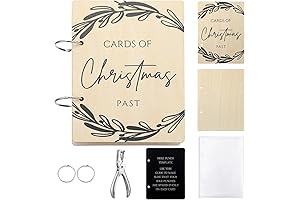 Christmas Wood Card Organizer Set With Hole Punch and Card Protectors -...