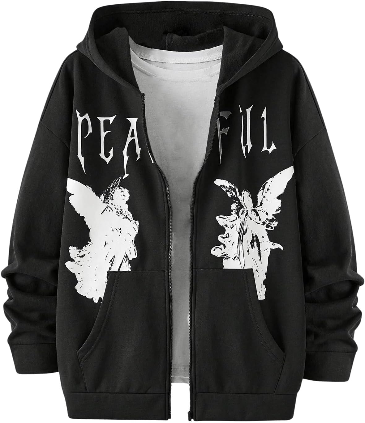 Men's Graphic Zip Up Hoodies Streetwear Jacket Letter Print Long Sleeve Sweatshirt with Pocket