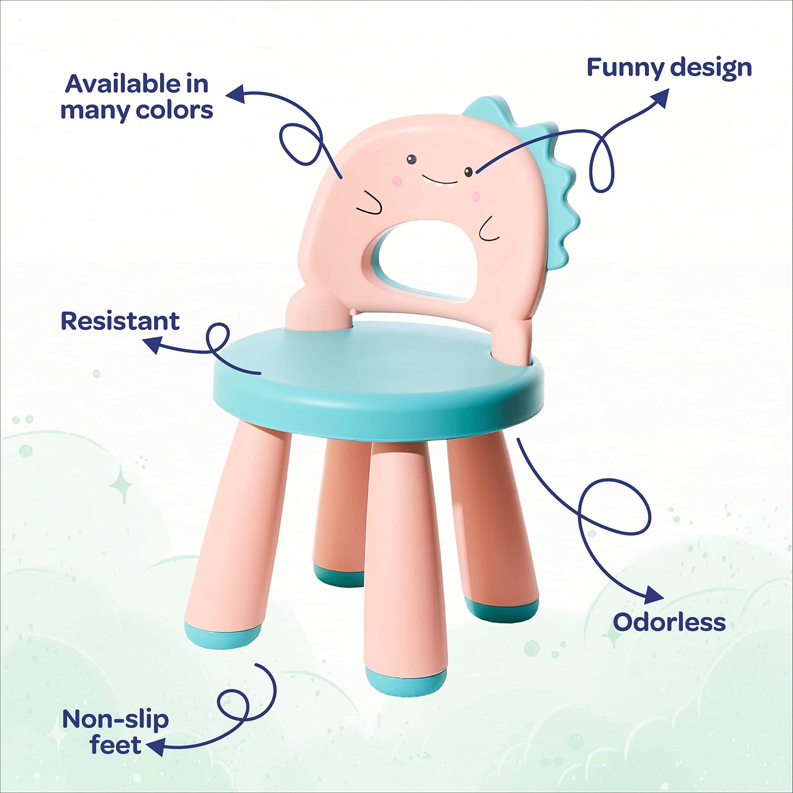 Sedia da tavolo in plastica per bambini - Sgabello per bambini - Comodo, leggero e robusto - Adatto da 2 a 6 anni - Facile da pulire - Seduta ergonomica - Design a dinosauro - Vari colori