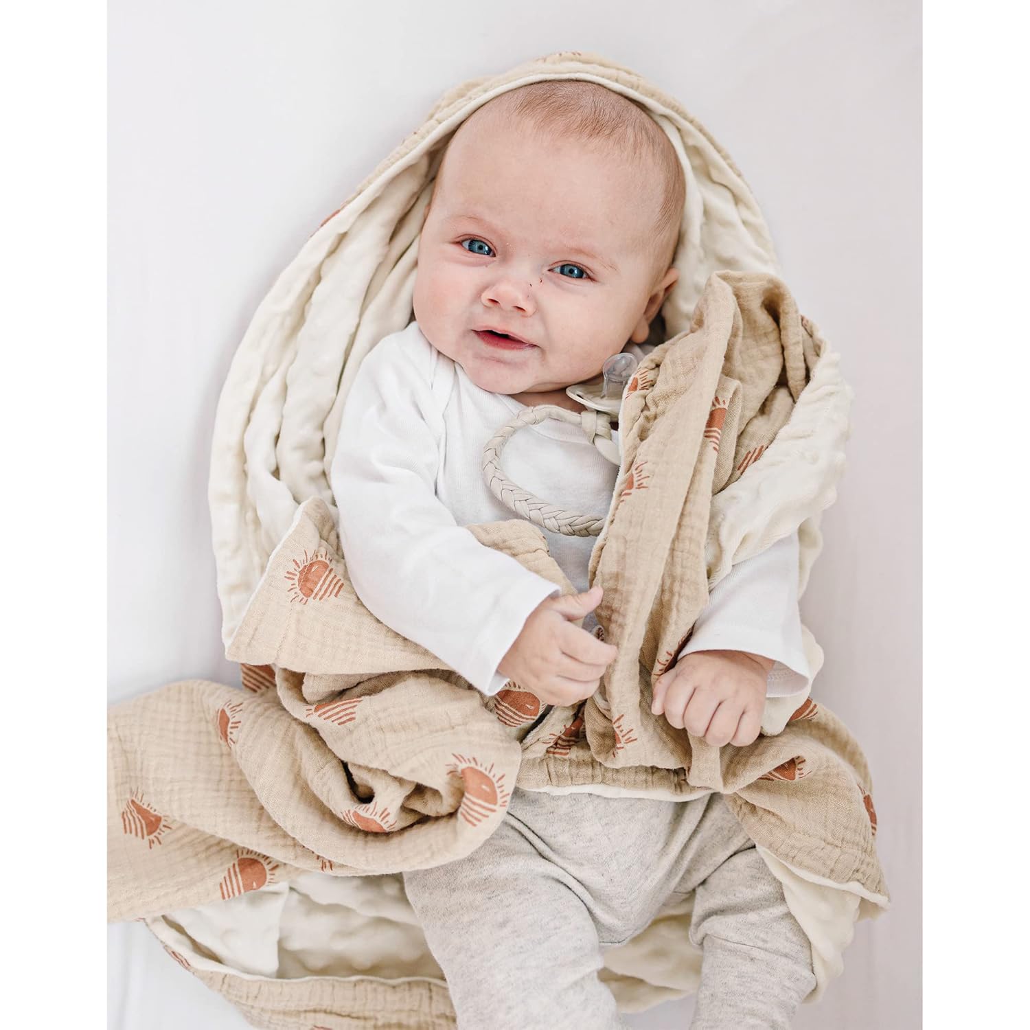 Konssy Baby Blankets for Unisex Boys Girls, Super Soft Nursery Minky Blankets with Muslin Cotton Front and Dotted Fleece Backing, Printed Bed Throws Newborn - Image 6