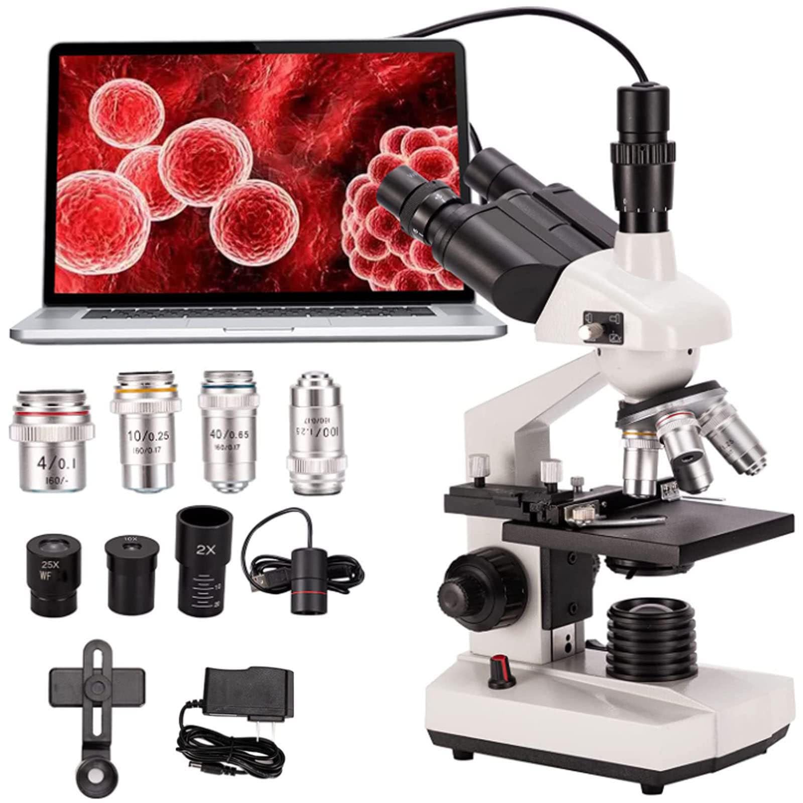 JavoN Compound trinocular Microscope - 40X-5000X Magnification, LDE light Source Adjustable, With Electronic Eyepiece 2 Million Pixels&Phone Adapter, For Aquaculture/Education/Medical Industry