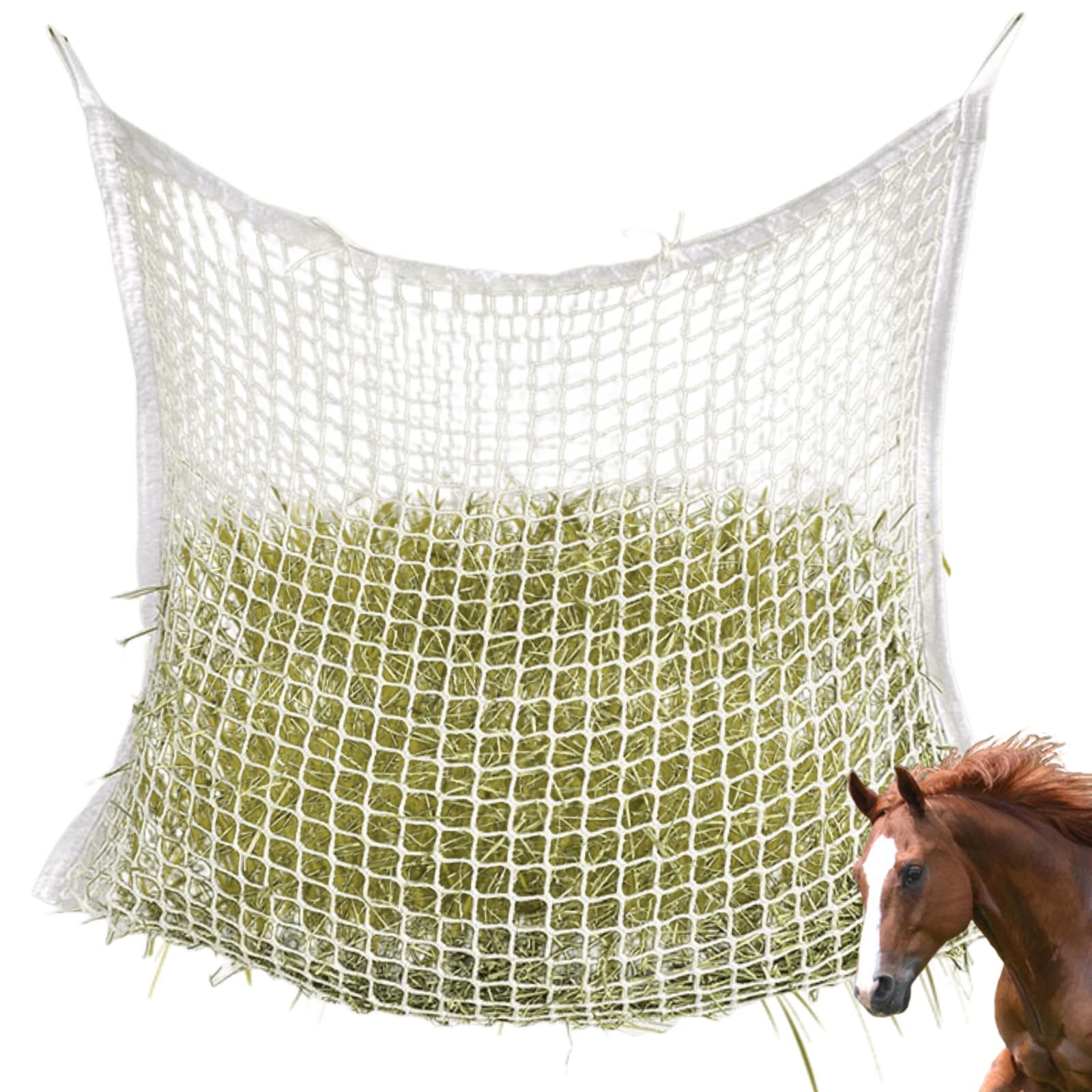 Filet à foin 120x90 cm avec mailles de 3 cm pour l'alimentation lente des chevaux à la ferme