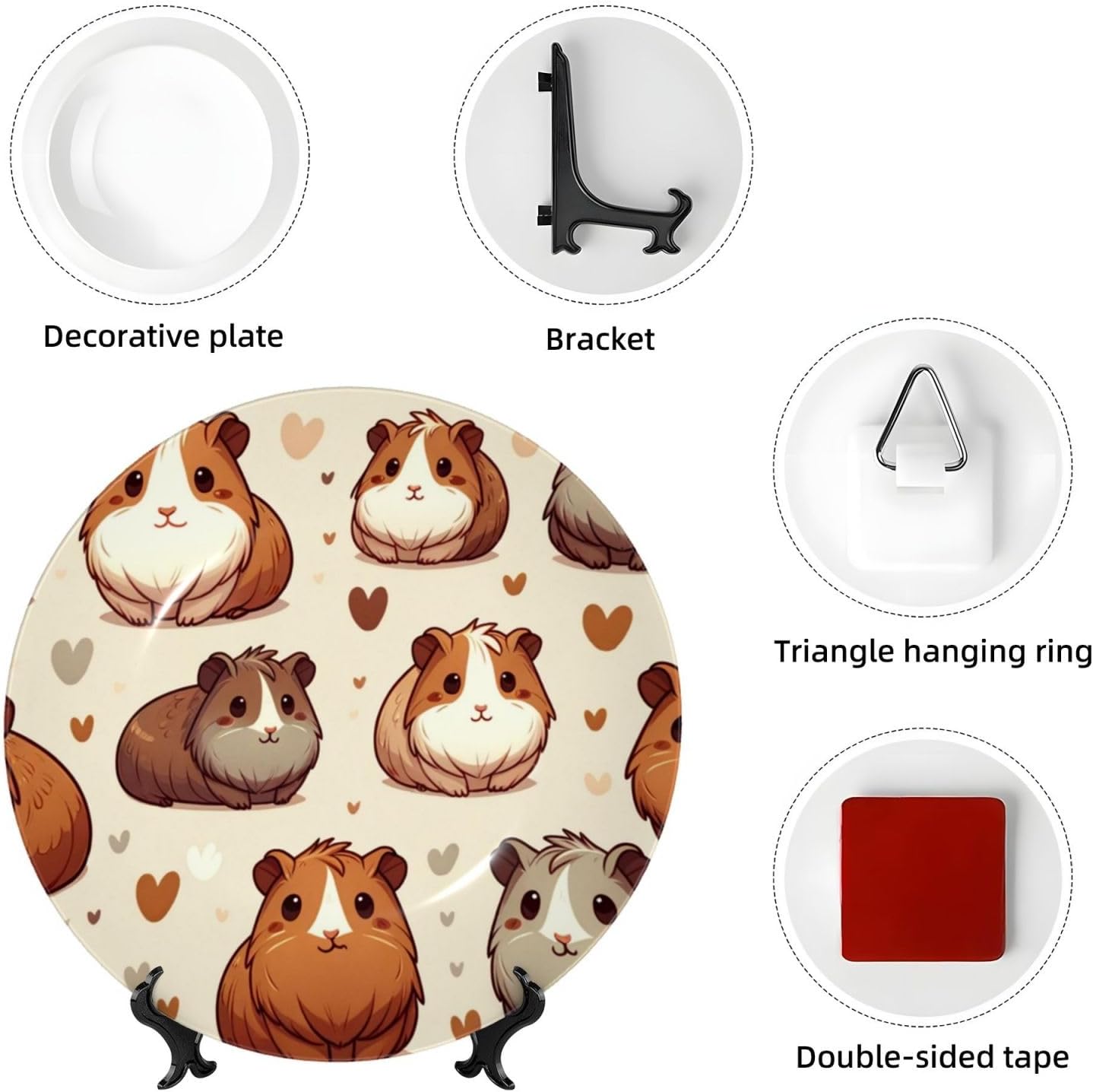 Cute-Guinea-Pig 10 Inch Decorative Plate With Stand, Elegant Display Wall Plate For Home Decor