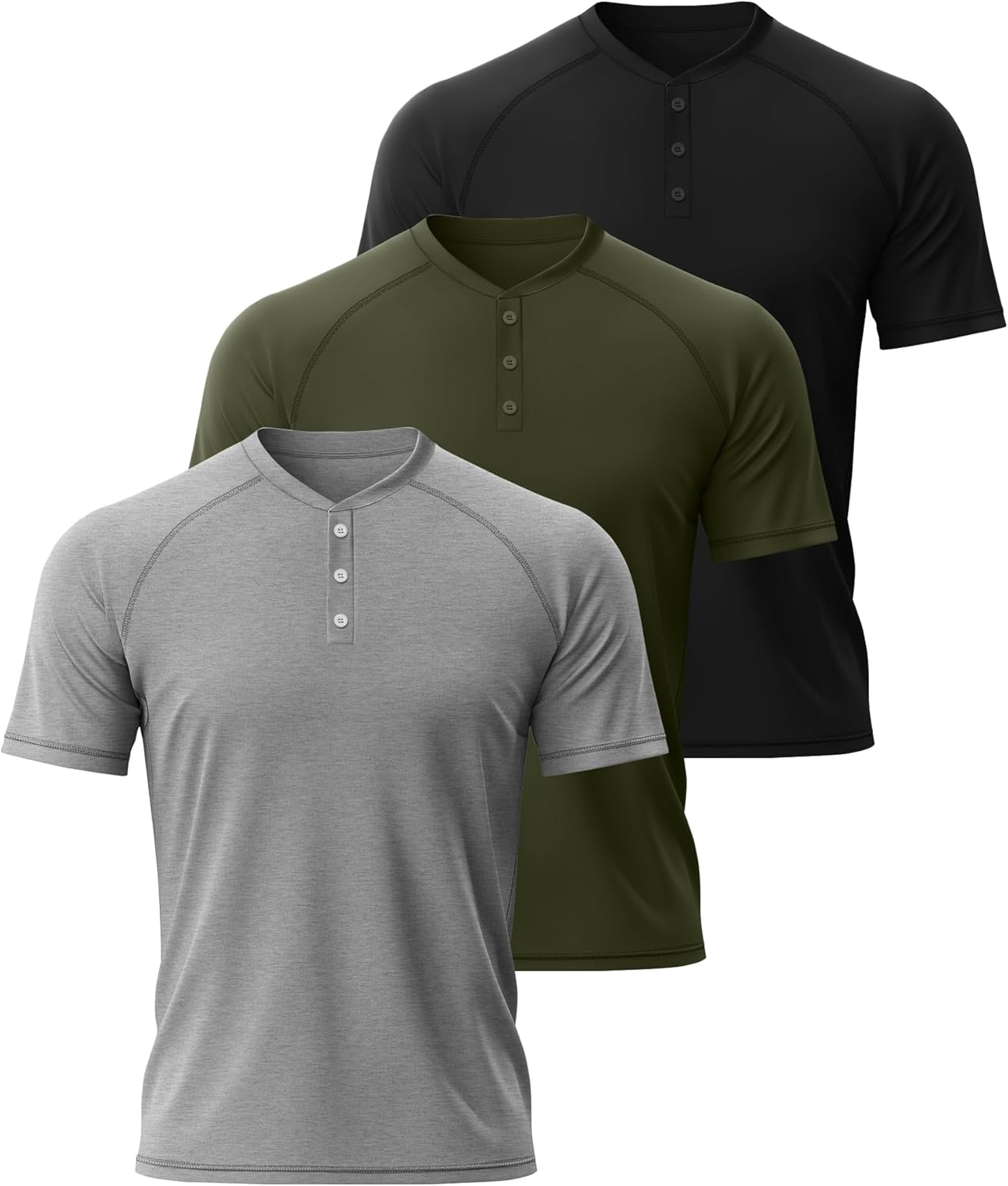 Riyiper 3 Pack Henley Shirts for Men Short Sleeve Raglan M-5XL Regular and Big Tall Tops Casual Summer Basic Tee - Image 2