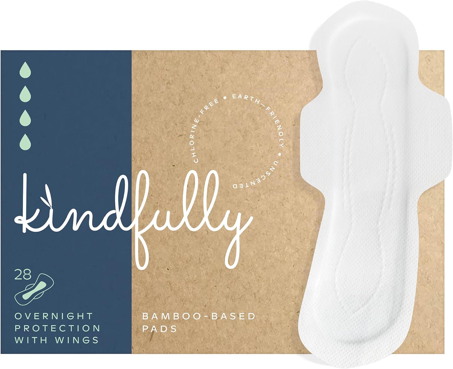 Kindfully Sanitary Pads with Wings - 36-Count - Regular Absorbency - Bamboo-Based, Unscented, Hypoallergenic, Feminine Napkins : Health & Household