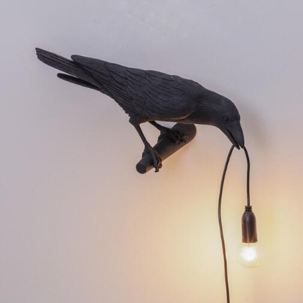 Image of NorDiem Crow Wall Lamp, Unique Gothic Raven Birds Wall Sconce Light for Bedside Bedroom Living Room Farmhouse Decor (Left Black Wall Lamp)