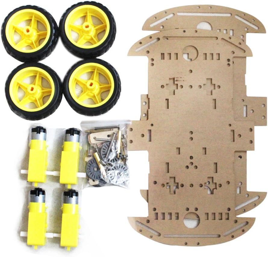 Megmoki 4 Wheel Robot Smart Car Chassis Kits Car with Speed Encoder for Arduino
