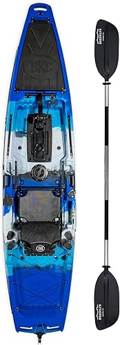 Vista 15 de BKC PK13 Kayak de pesca de 13 pies con pedal con sistema de timón e Inversión Instantánea, Remo, Soporte de respaldo vertical Asiento de marco