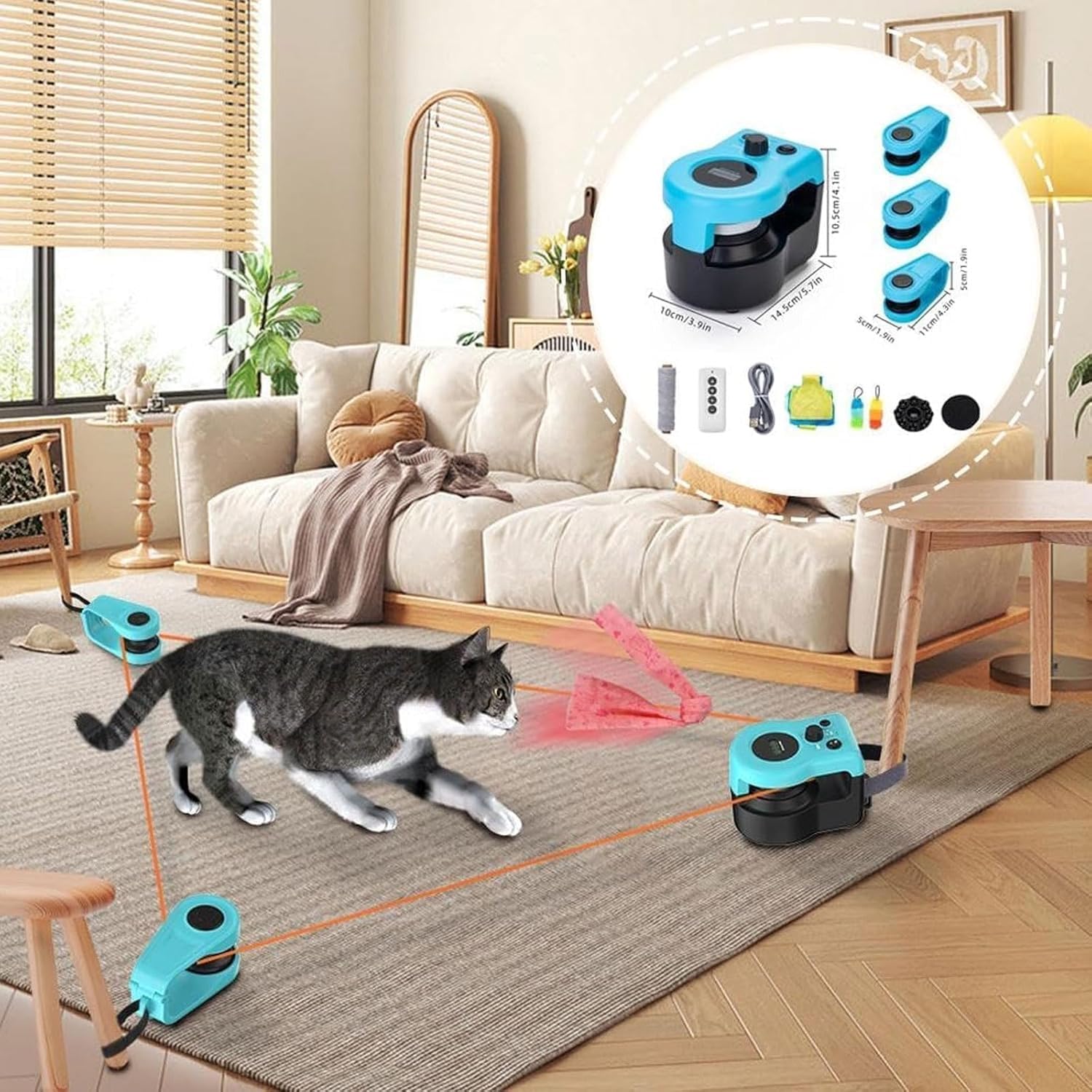 Rueda de correr para gatos, ejercitador interactivo para gatos de interior, juguete de velocidad ajustable con control automático/remoto para simulación de caza de ratones