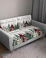 Vista 3 de Christmas Tree Couch Cushion Covers, Stretch Sofa Cover with Elastic Bottom, Merry Christmas Xmas Tree Snowflake Rustic Sofa Slipcovers Protector