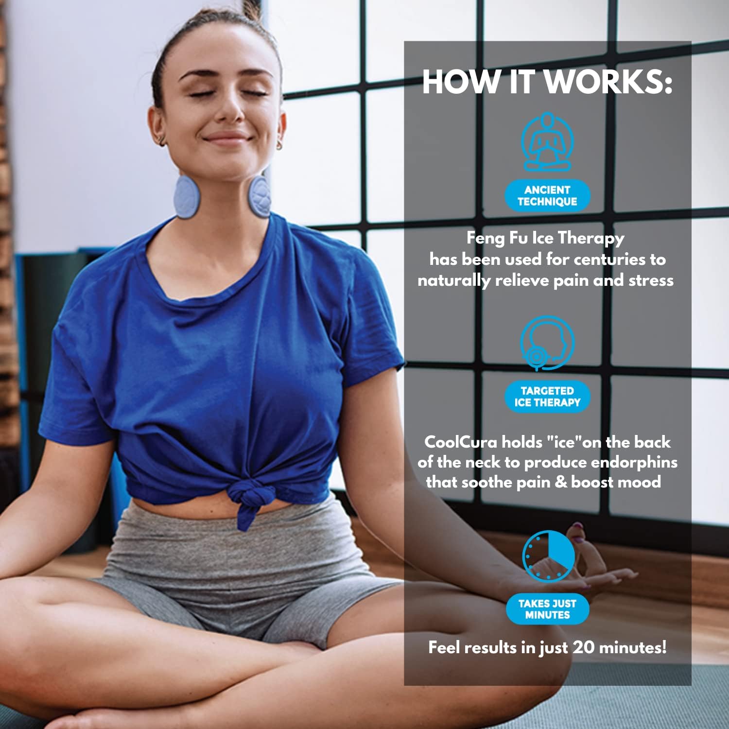 CoolCura Wearable Stress Relief Device - Natural Anxiety Relief & Pain Relief Using Ice Therapy & Feng Fu Acupuncture Point - Cooling Neck Wrap for Headache Relief & Mood Boost - Adjustable Band : Health & Household