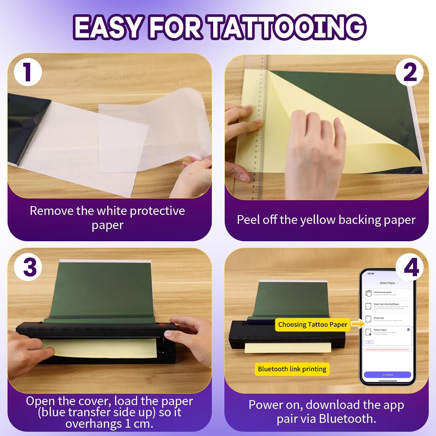 Tattoo Stencil Printer, Bluetooth Thermal Tattoo Printer Machine, D80 Portable Stencil Printers for Tattooing with 10pcs Transfer Paper, Compatible with iOS, Android and PC(Black)