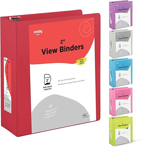 Carpeta de 3 anillos de 2 pulgadas, color rojo, con anillas inclinadas en D de 2 pulgadas, cubierta transparente con 2 bolsillos interiores,