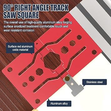 13.4inch Track Saw Guide Rail Square, 90 Right Angle Track Saw Square Angle Stop Guide Rail Electric Circular Saw Guide Rail Clamp Compatible with De-walt Guide Rail