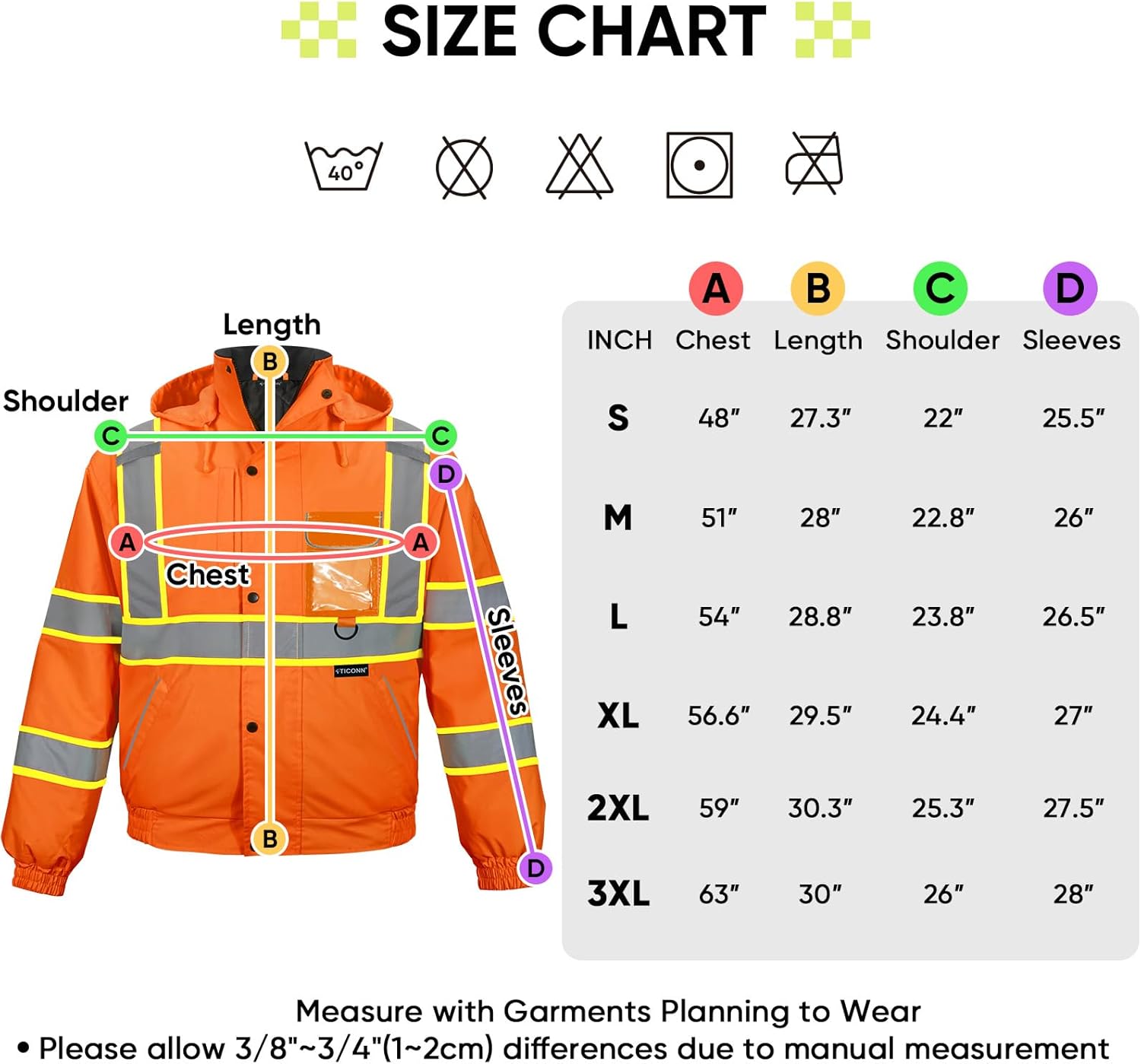TICONN Waterproof Safety Bomber Jacket, Winter Rain Jacket Hi Vis Reflective, ANSI Class 3 Work Rain Coat - Image 5