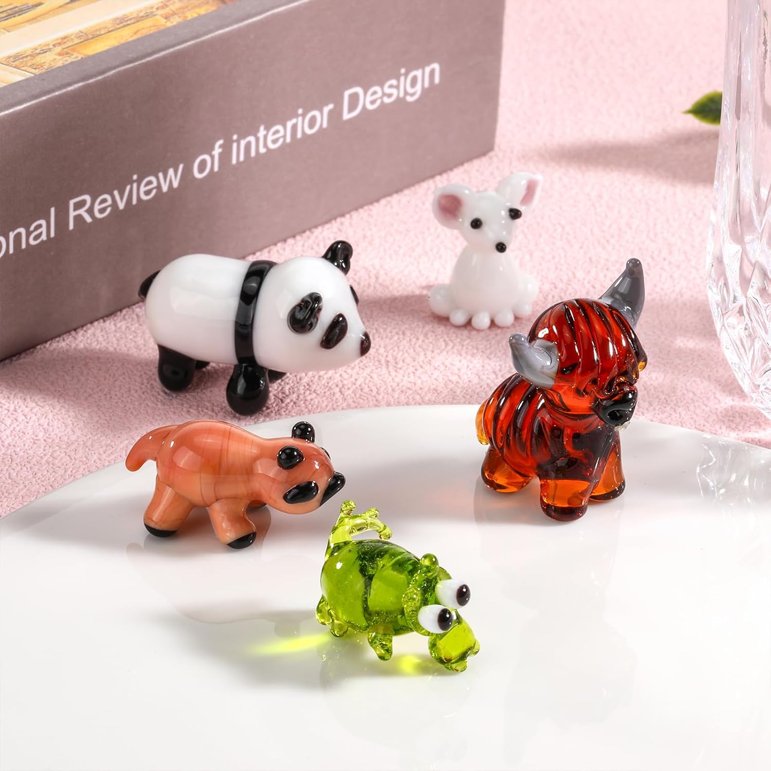 5 Pcs Hand Blown Glass Figurines Glass Animals Includes Panda, Highland Cattle, Fox, Crocodile, Brown Water Pig for Home Decoration Gifts image 4