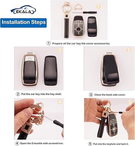 Miniatura 4 de Funda para llavero Mercedes, 4 botones, de TPU suave, con llavero para llavero compatible con Mercedes Benz A B C E G S Class SL SLC CLS CLA GLB GLC