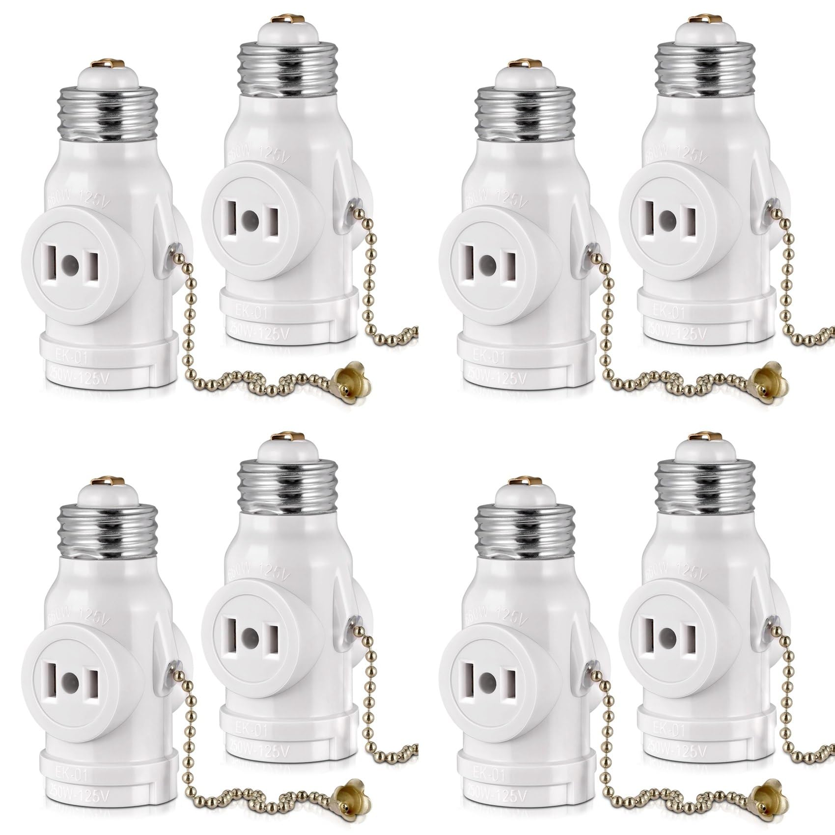 Oewwthy Light 2 Outlet Socket Adapter,E26 Bulb Socket To Outlet Splitter,Convert Medium Socket Into A Socket 2 Outlets 8Pc