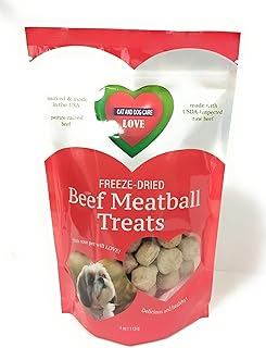 Love Freeze-Dried Beef Meatball Treats for Dogs, 100% Protein.