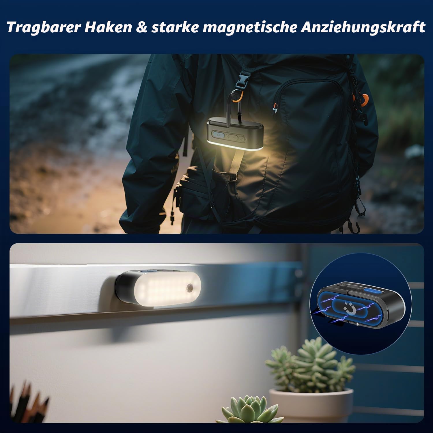 Bewegungsdetektor-Campinglichter, aufladbare Campinglaterne, tragbare hängbare Zeltlichter, IPX5-wasserdichtes Notlicht für Draußen, SOS-Modus, magnetische Arbeitslicht, 2 Stück