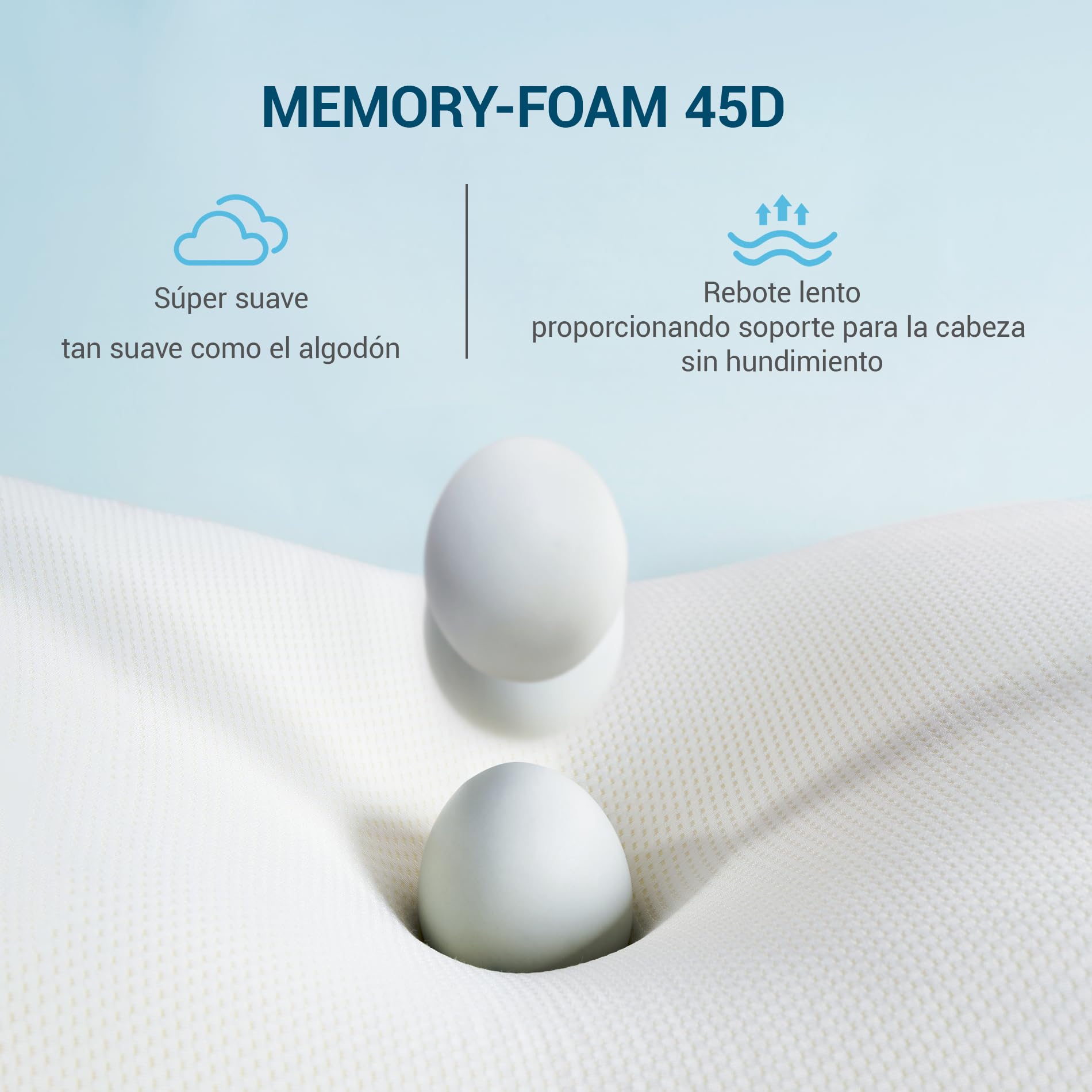 AIRSKY Almohada Viscoelastica, Almohadas Ergonómico Cervicales y Cuello Refrescante para Dormir de Lado y Boca Arriba o Boca Abajo, 68 x 40 x 10/11.5cm (Blanco Puro)
