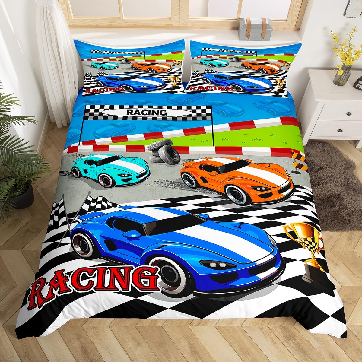 Homemissing Kids Race Car Duvet Cover Super King Size, Speed Sports Car Bedding Set Boys Girls Racing Car Comforter Cover Extreme Sports Teens Bedspread Cover Bedroom Decor Quilt Cover (No Comforter) — image 1