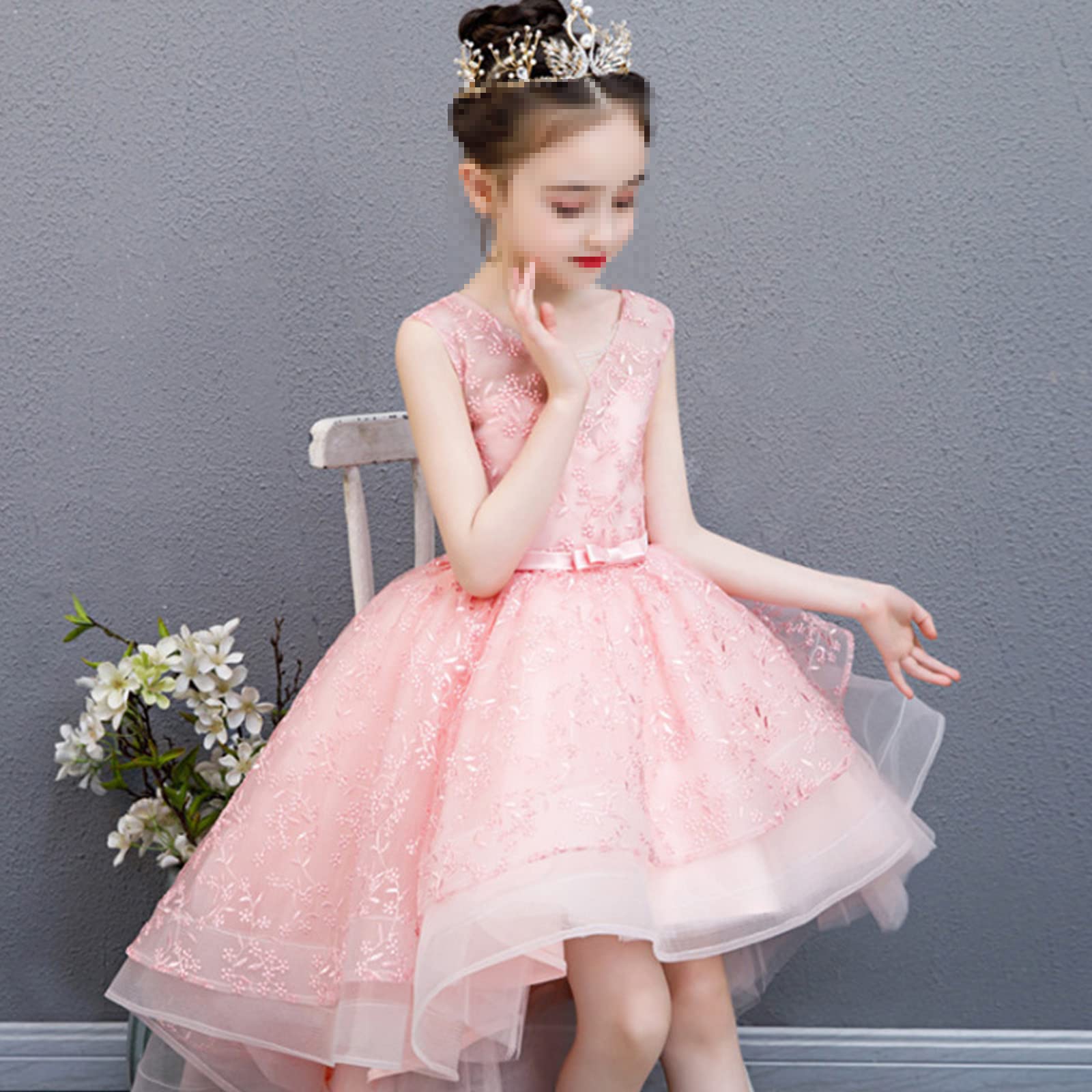 Mädchen Kleid Prinzessin Kostüm Party Outfit Ärmelloses Nachlaufend Tanzkleid Prinzessin Tulle Kleid Prinzessin Tutu Charmant Für Hochzeits Tolles Geschenk Für Ihre Familienfreunde,Rosa,6—7