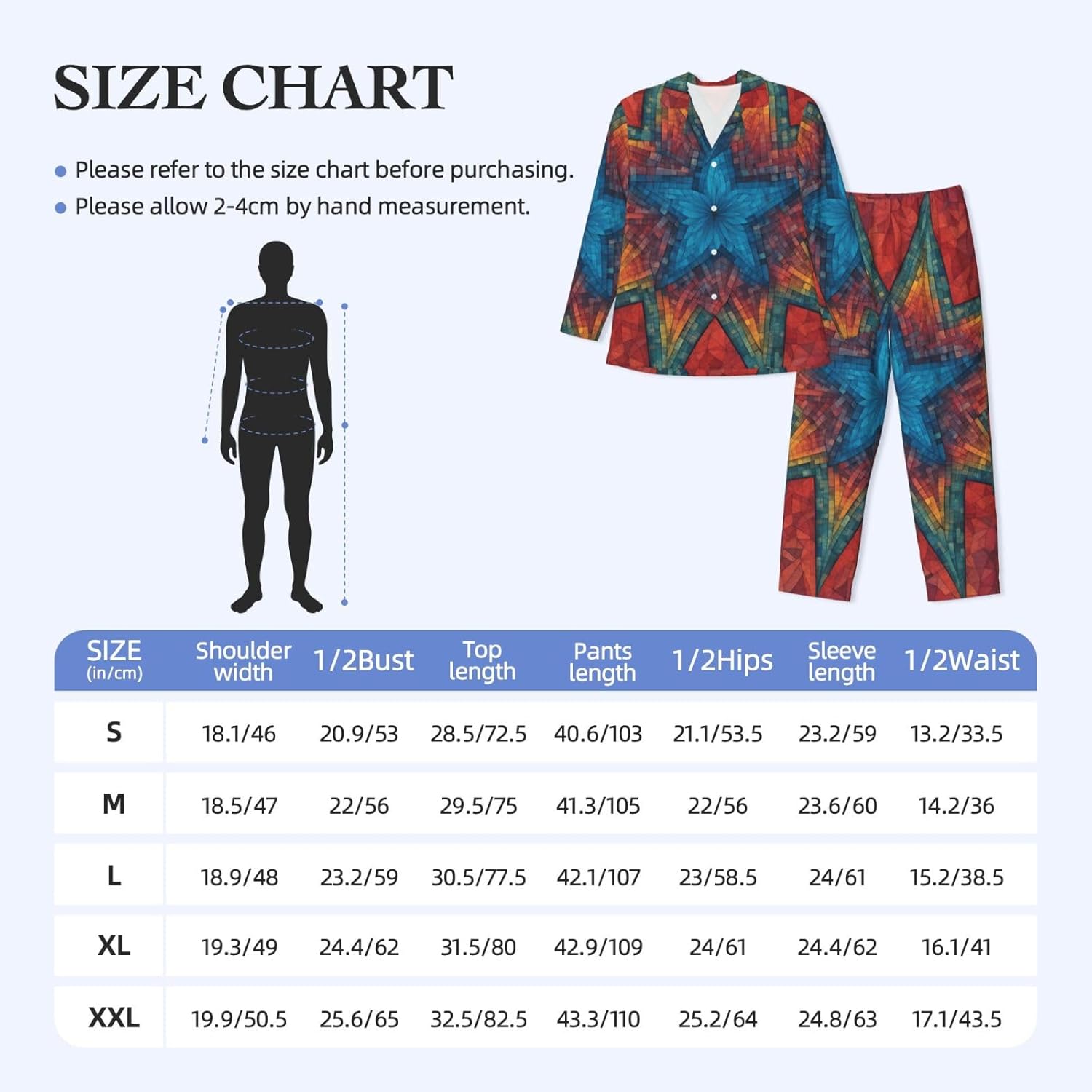 Colorful Star Print Luxurious Mens Pajamas Set,Soft Breathable Pajamas, Perfect For Winter Christmas